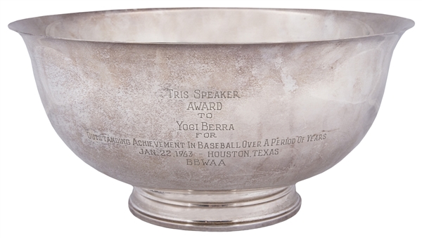 1963 Tris Speaker Silver Bowl Award Presented To Yogi Berra By The Houston Chapter Of The Baseball Writers Of America Sportswriters (Berra LOA)